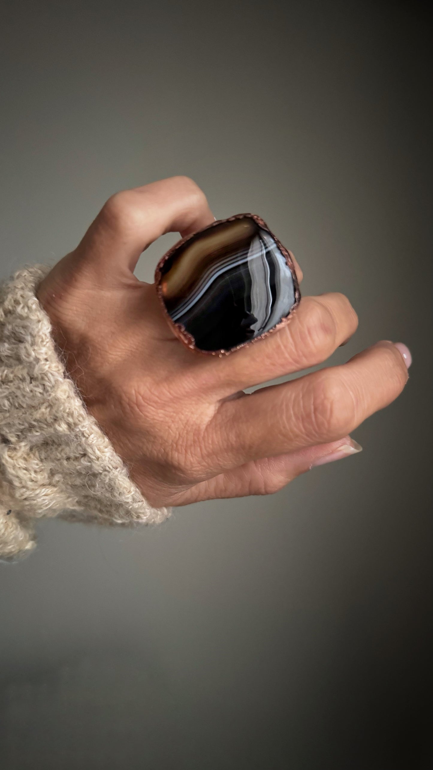 Anello in rame con Agata Botswana mis.7