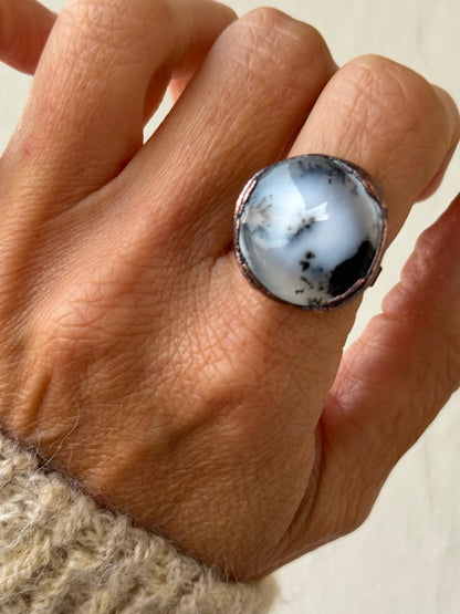Ring with Dendritic Agate size 9