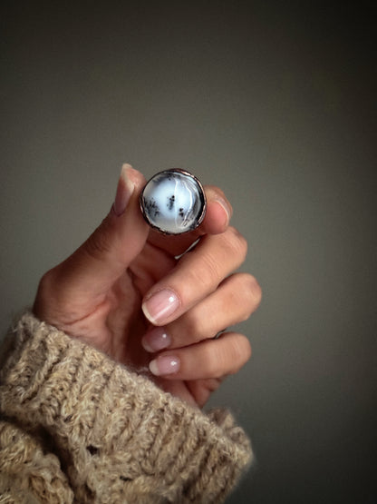 Ring with Dendritic Agate size 9