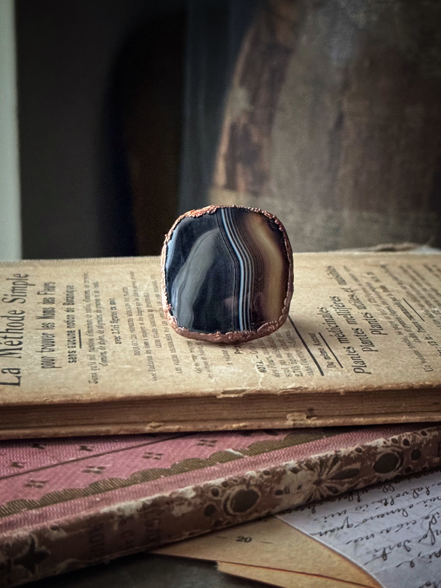 Anello in rame con Agata Botswana mis.7