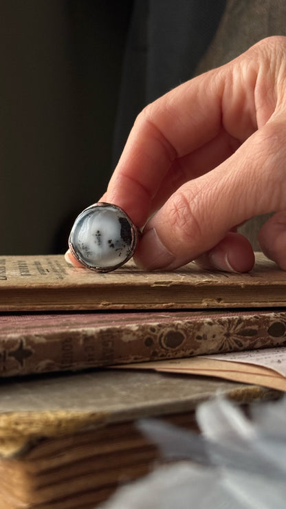 Ring with Dendritic Agate size 9