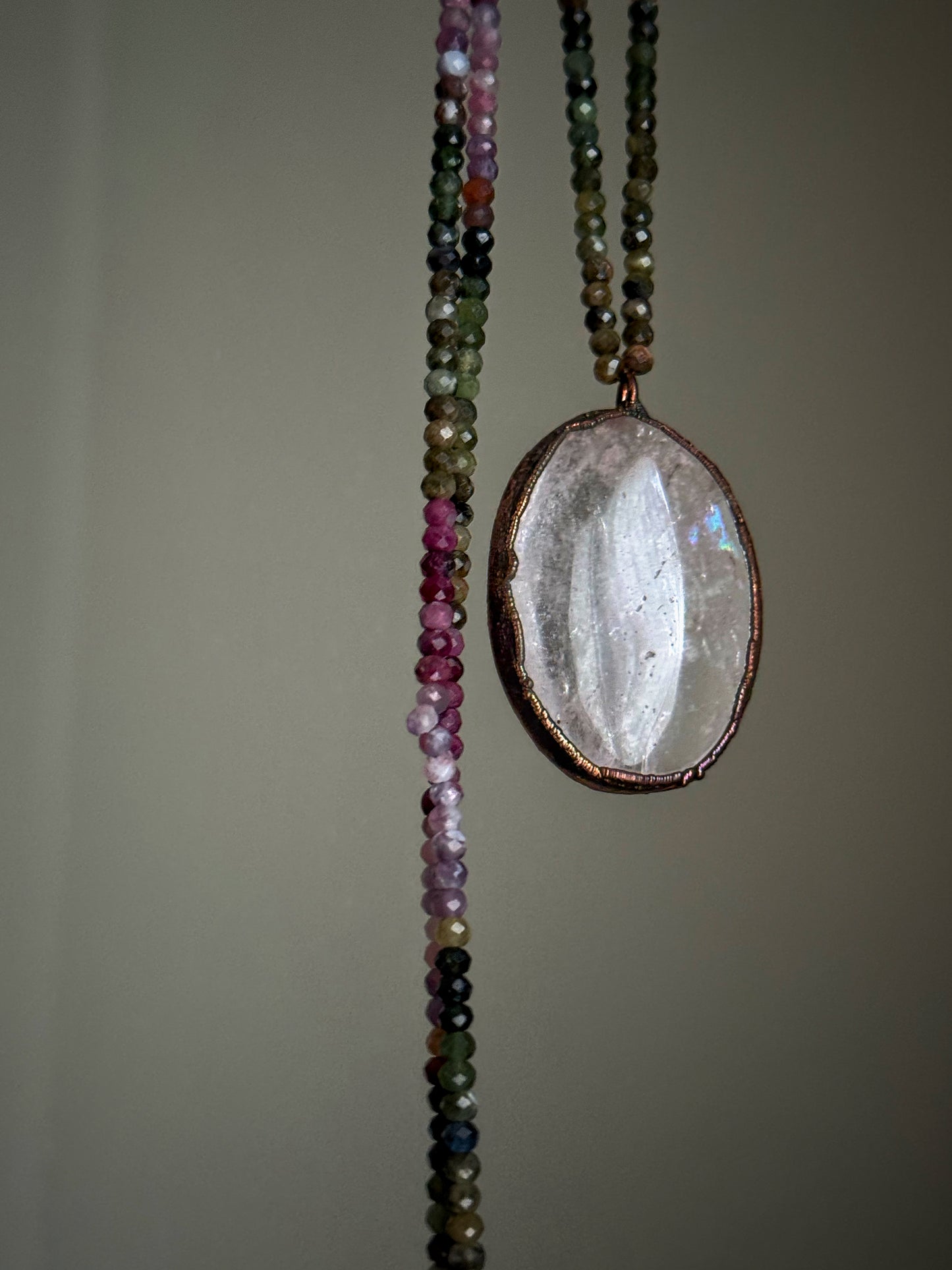 Long necklace with Himalayan Quartz and multicolored Tourmaline