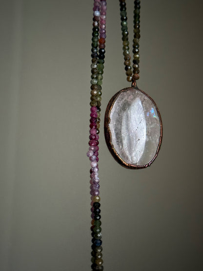 Long necklace with Himalayan Quartz and multicolored Tourmaline