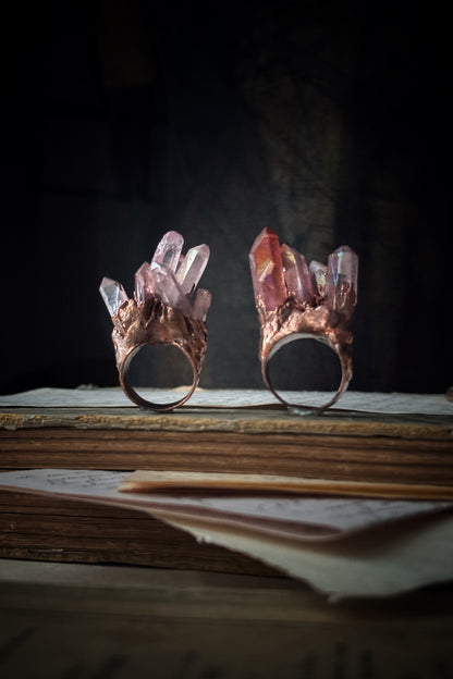 Ring with pink aura quartz tips Size 7-10