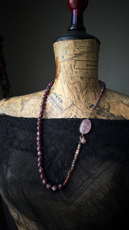 Burgundy Dolomite and Rose Quartz Necklace