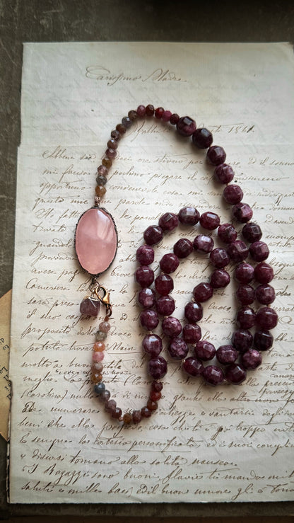 Burgundy Dolomite and Rose Quartz Necklace