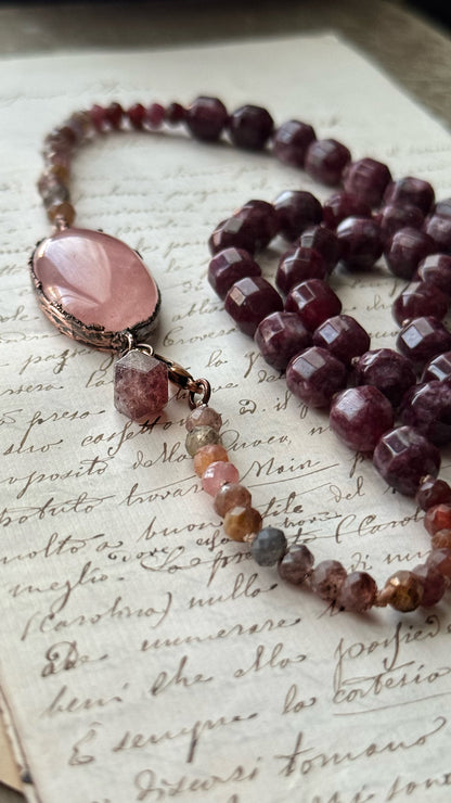 Burgundy Dolomite and Rose Quartz Necklace