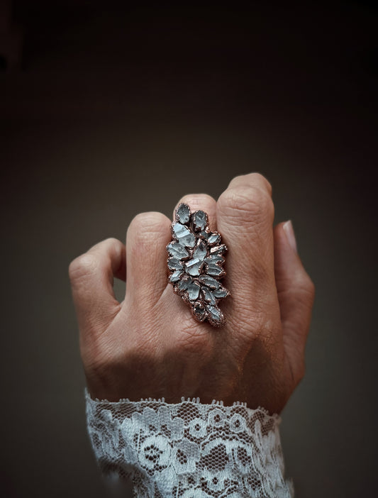 Anello in rame con pavé di Quarzi Herkimer mis.7