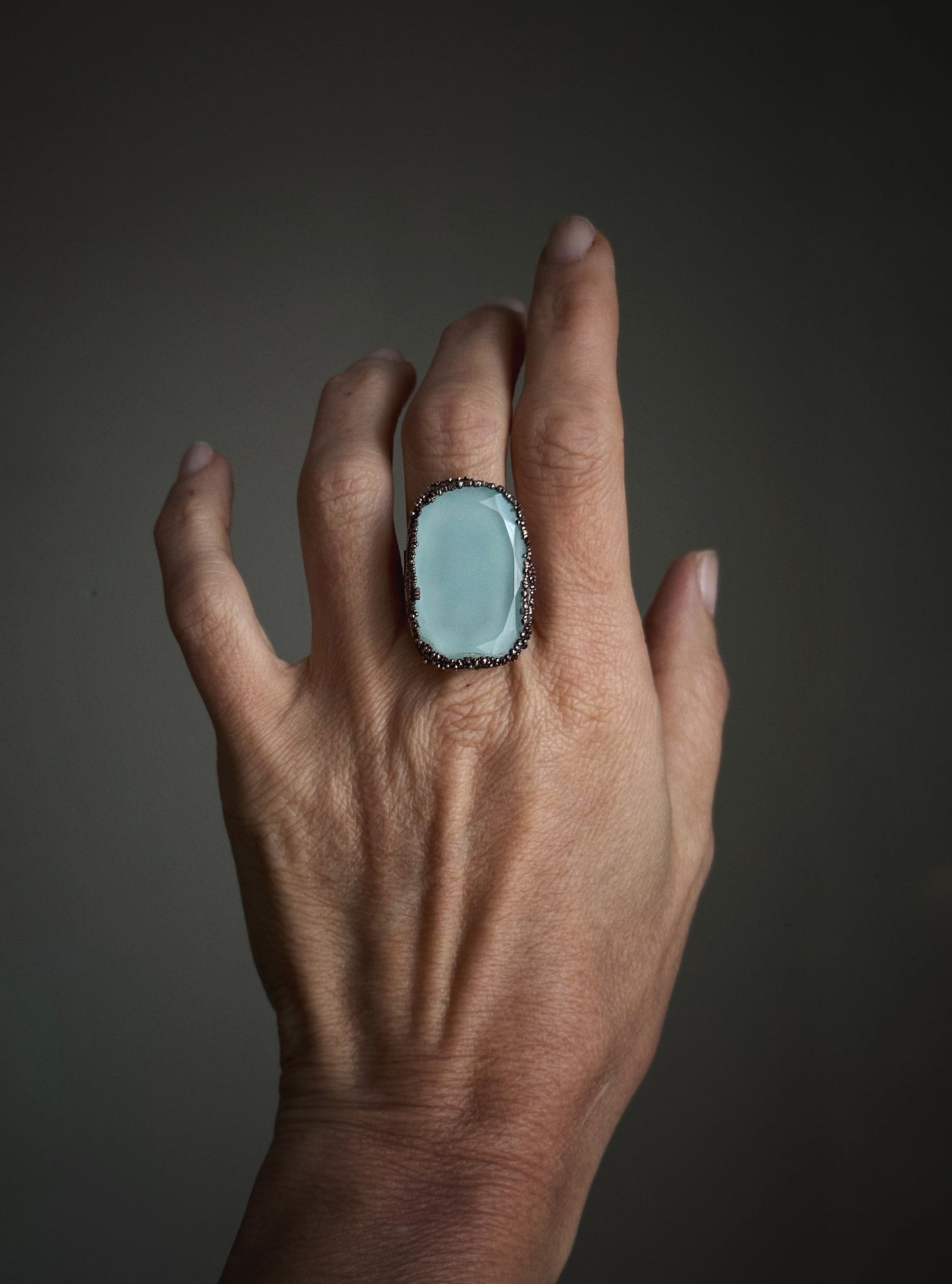 Anello in Rame con Calcedonio Naturale - Misura 7-8 US (17-18mm)