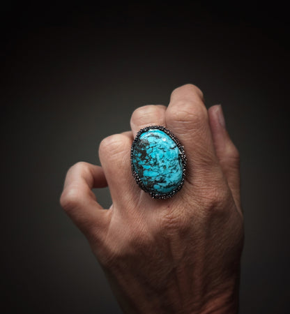 Arizona Turquoise Burnished Copper Ring - Size 7 US (17mm)