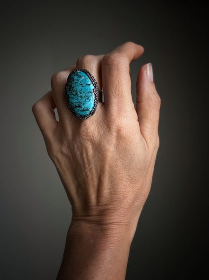 Arizona Turquoise Burnished Copper Ring - Size 7 US (17mm)
