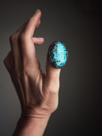 Arizona Turquoise Burnished Copper Ring - Size 7 US (17mm)