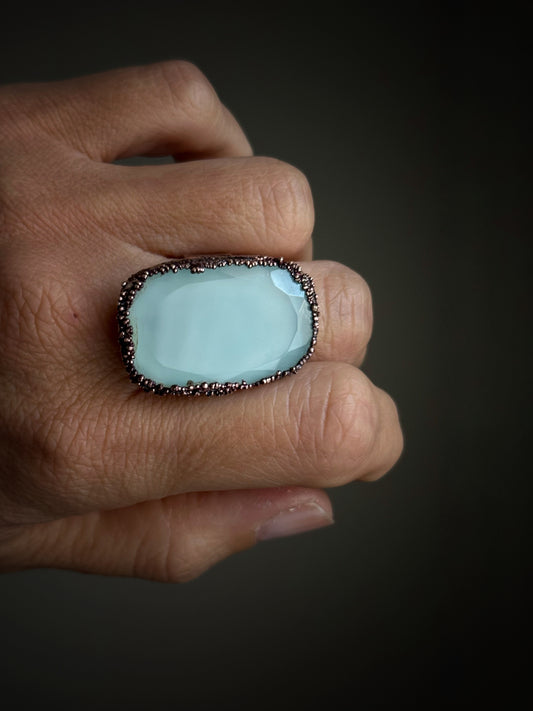 Anello in Rame con Calcedonio Naturale - Misura 7-8 US (17-18mm)