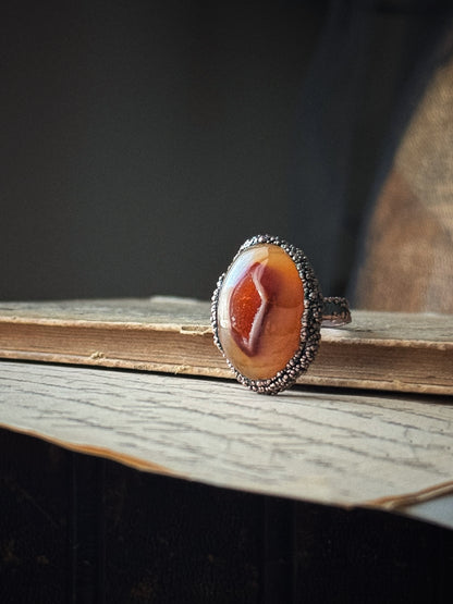 Burnished Copper Ring with Caramel Agate Geode - Size 8 US (18mm)