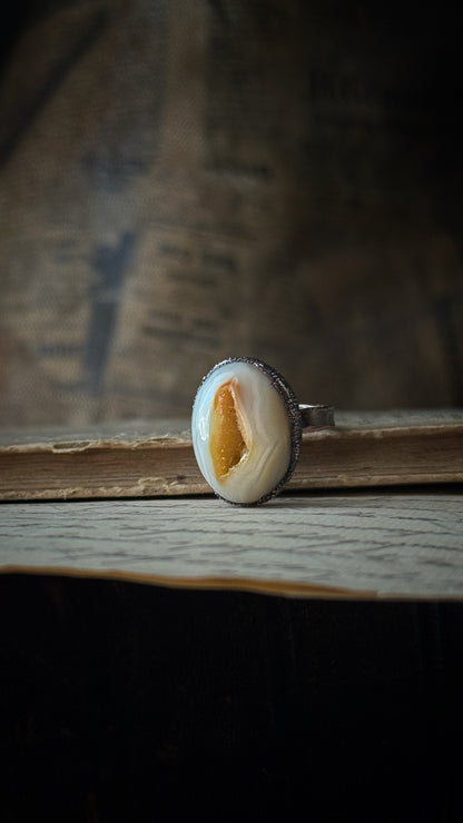 Burnished Copper Ring with White Agate Geode - Size 7 US (17mm)