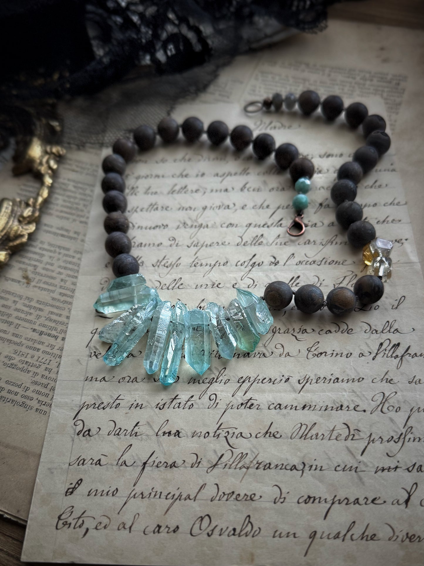 Collana con Bronzite e Quarzo Aura