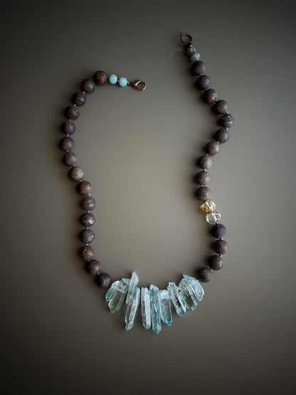 Necklace with Bronzite and Aura Quartz