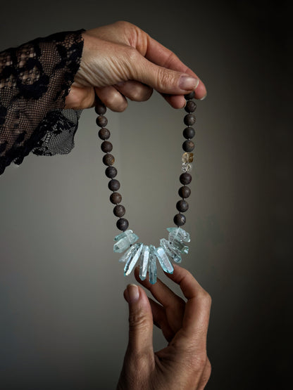 Necklace with Bronzite and Aura Quartz