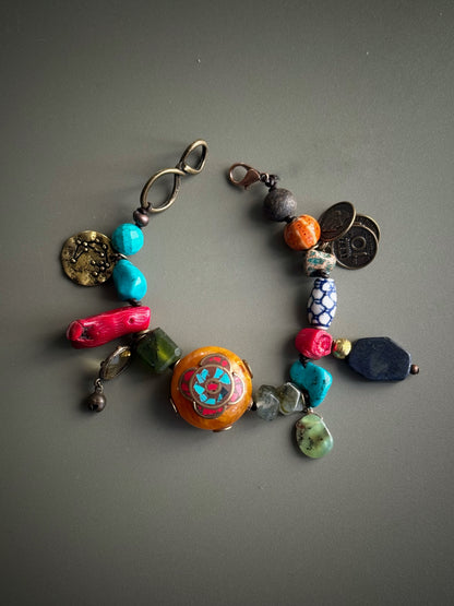 Multicolored Bracelet with Mixed Stones and Charms - Model 01