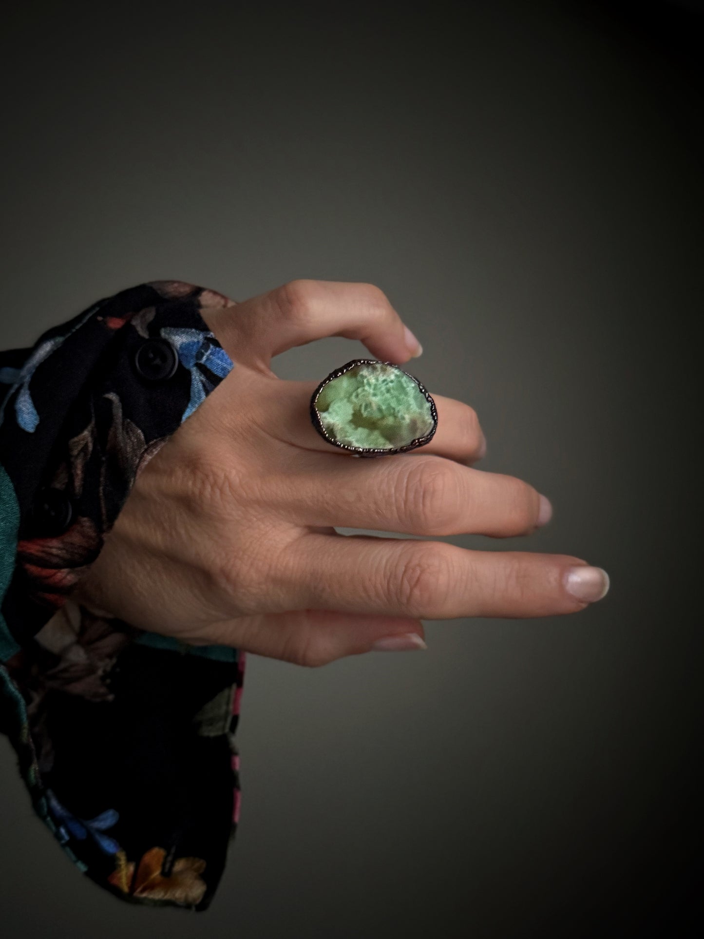 Anello con Crisoprasio naturale Misura 7.5us