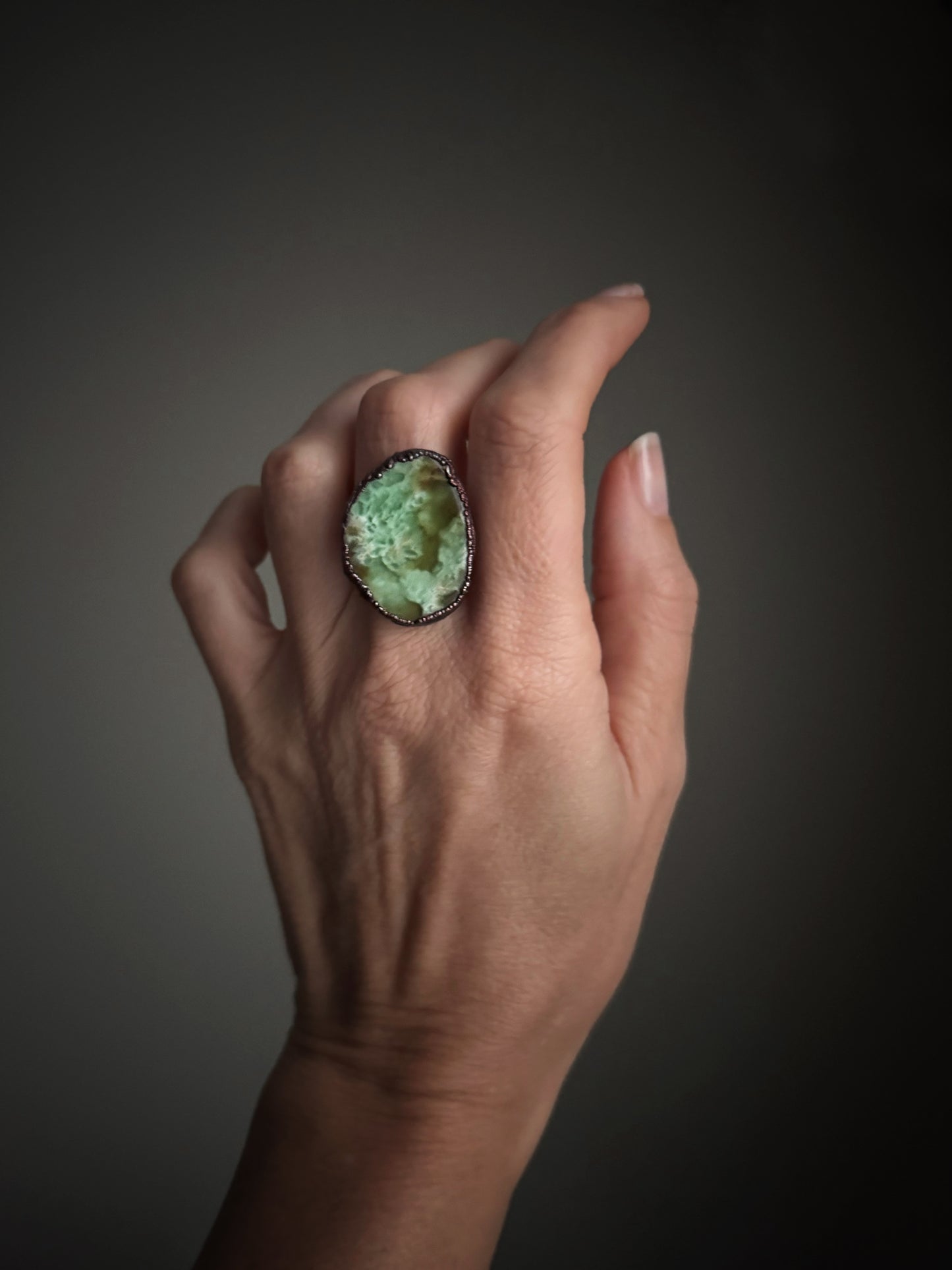 Anello con Crisoprasio naturale Misura 7.5us