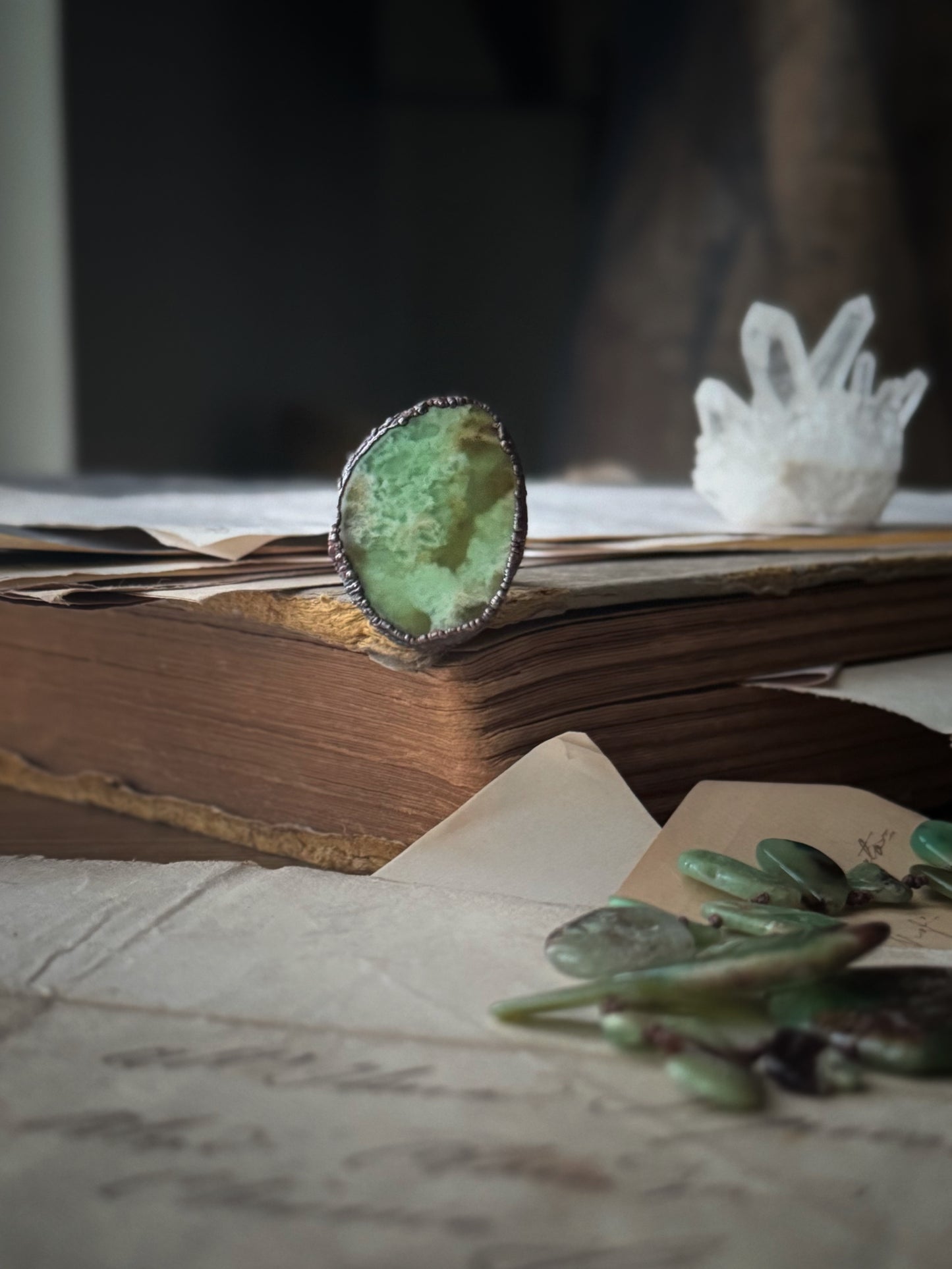 Anello con Crisoprasio naturale Misura 7.5us