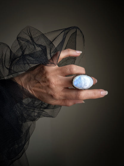 Copper ring with white Labradorite size 6 us