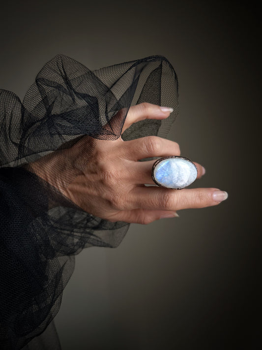 Anello in rame con Labradorite bianca mis.6 us