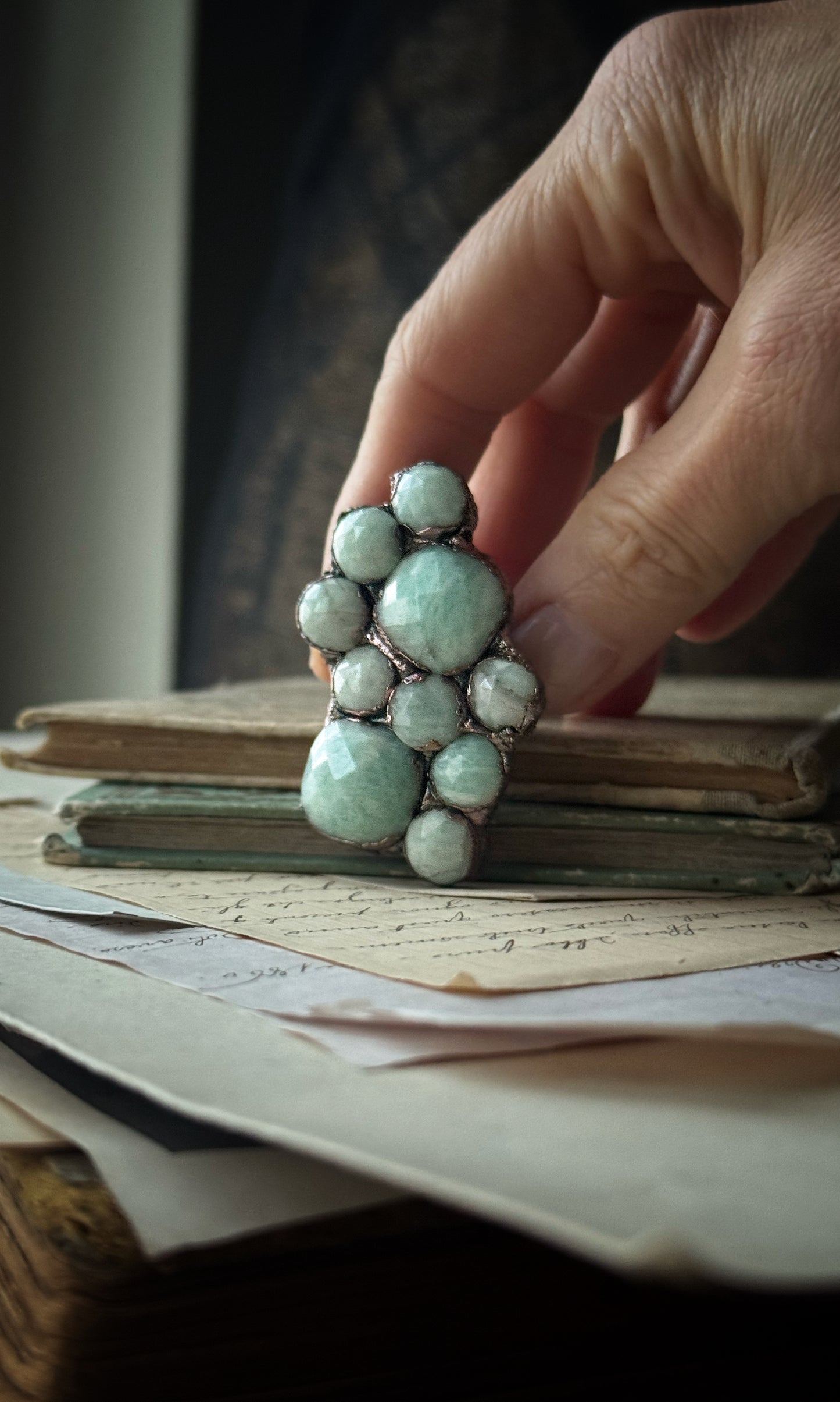 Ring with Amazonite composition. Size 8.5 us