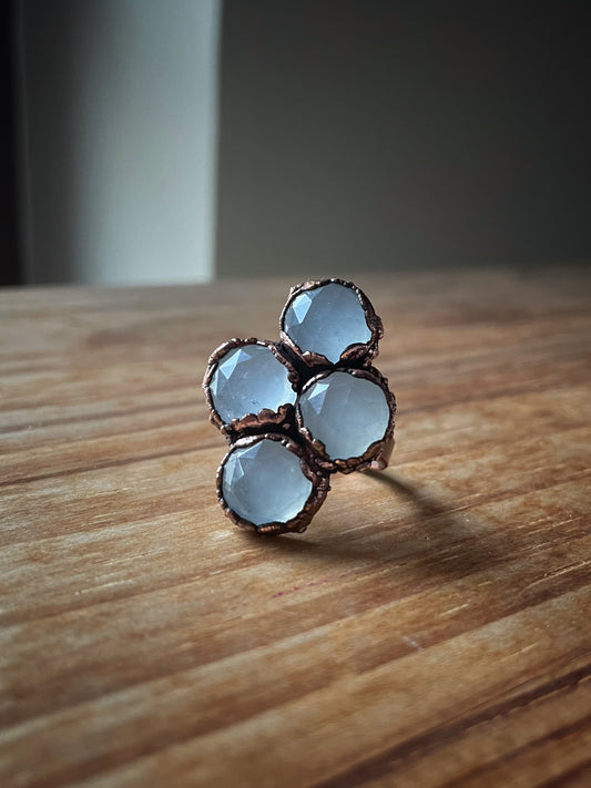 Anello con pietre di giada azzurra mis.10