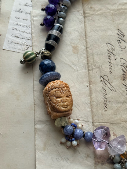 Choker necklace with pendants and mixed rainbow stones mod.02