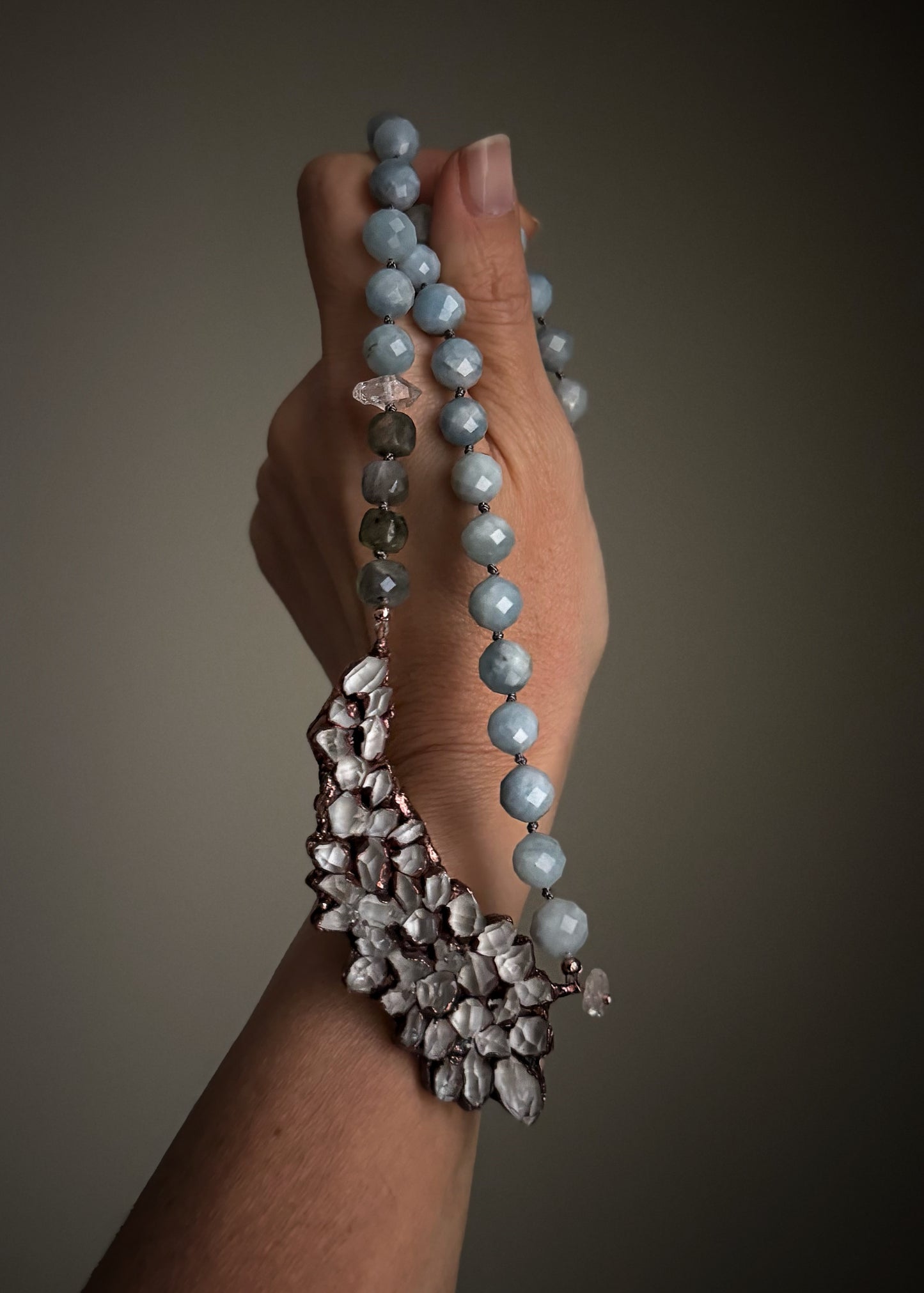 Collana Rame con Herkimer e Acquamarina - Pezzo Unico