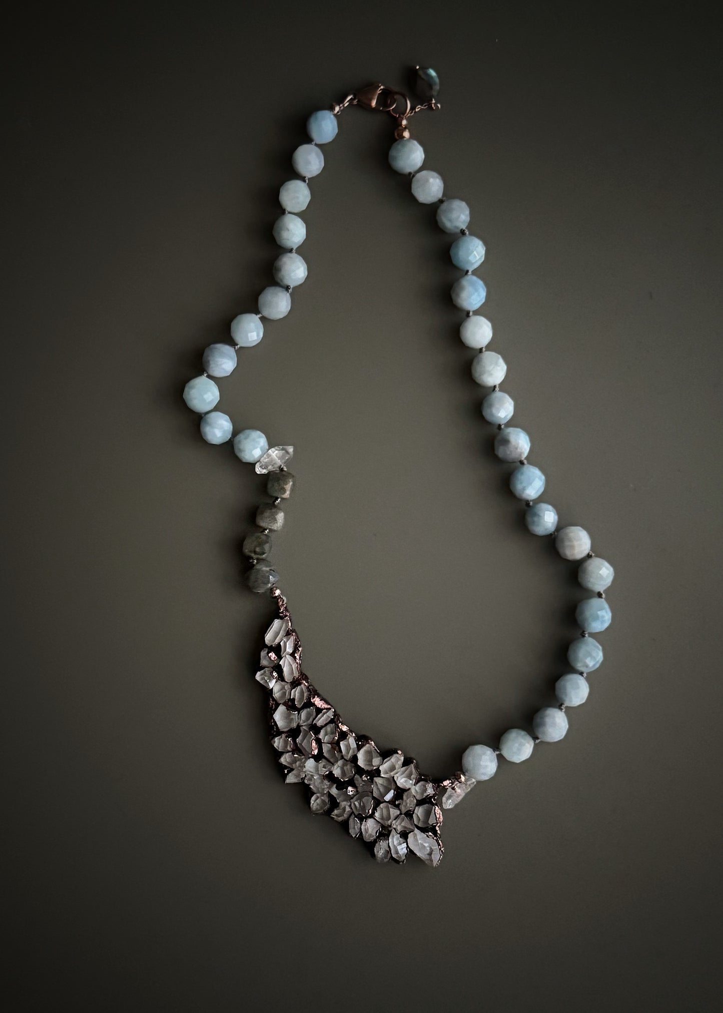 Collana Rame con Herkimer e Acquamarina - Pezzo Unico