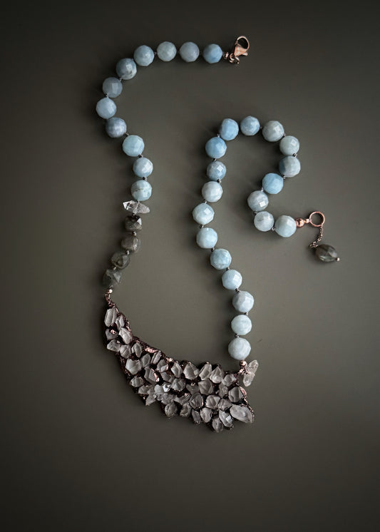 Collana Rame con Herkimer e Acquamarina - Pezzo Unico