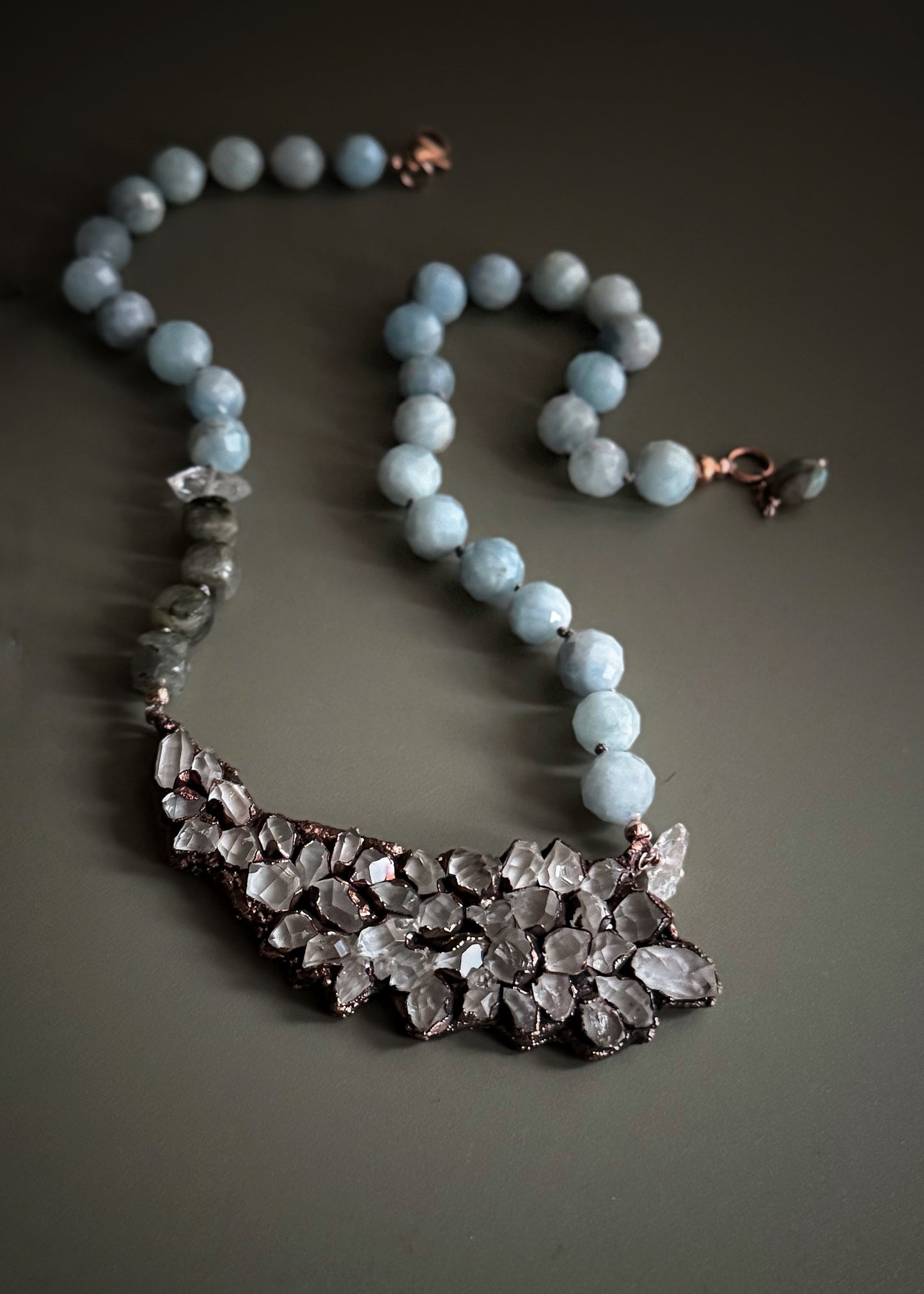 Collana Rame con Herkimer e Acquamarina - Pezzo Unico