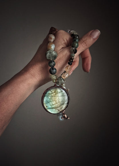 Necklace with Natural Stones and Large Labradorite Pendant