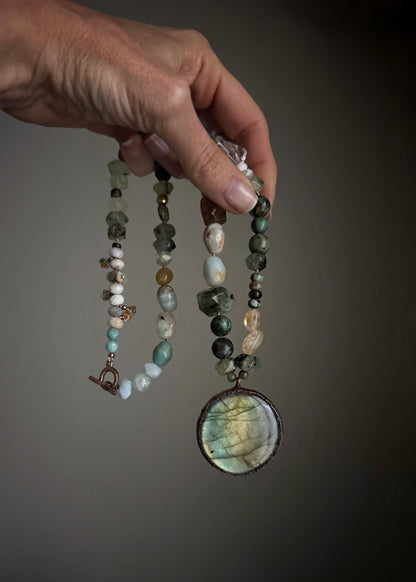 Necklace with Natural Stones and Large Labradorite Pendant