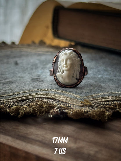 Antique Copper Cameo Ring - Sizes 7-8-9