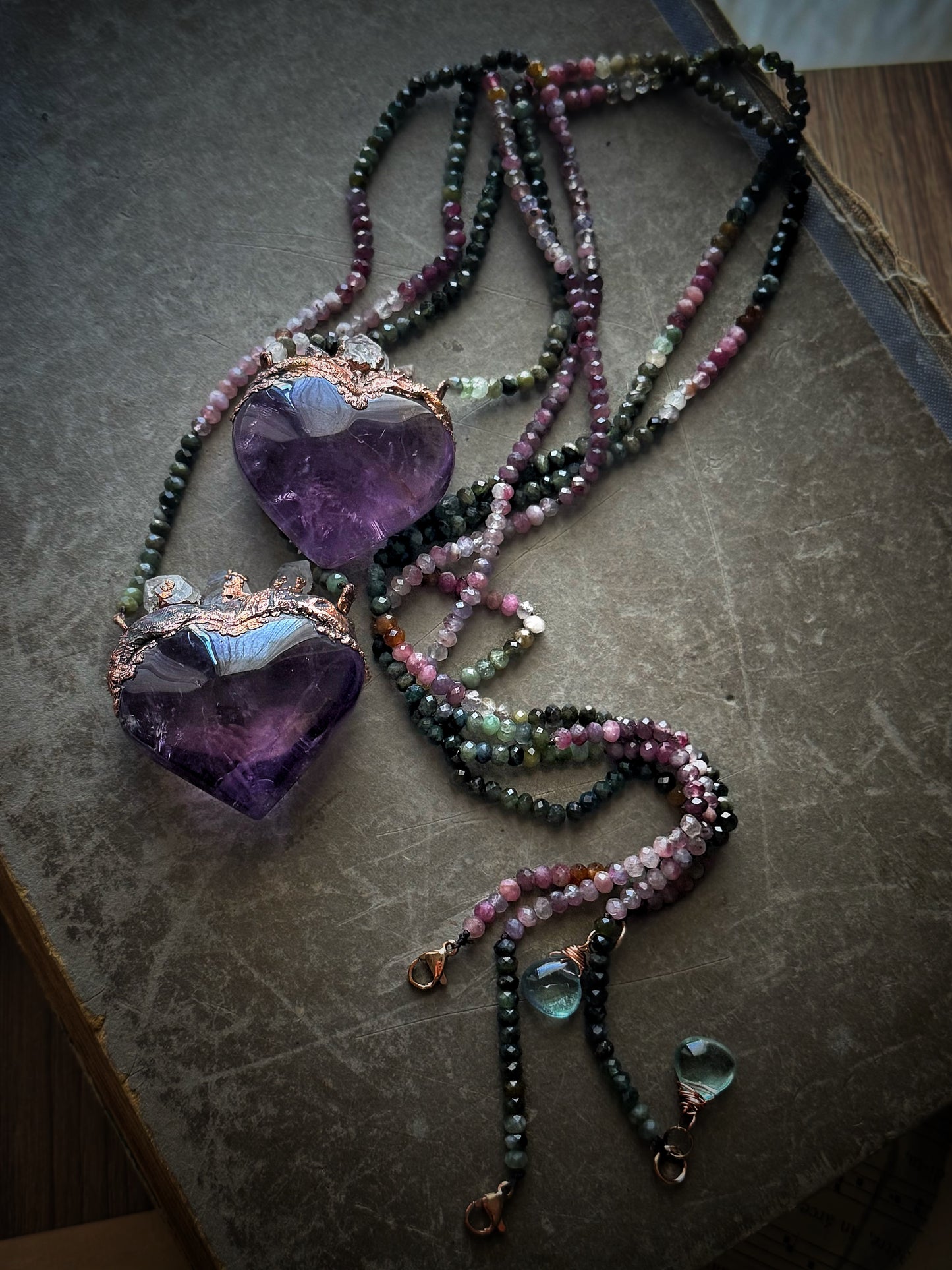 Collana Ex Voto con Ametista, Tormalina e Diamanti Herkimer - Mod.21B