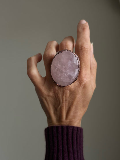 Oval Rose Quartz Wide Band Ring - Sizes 6-9