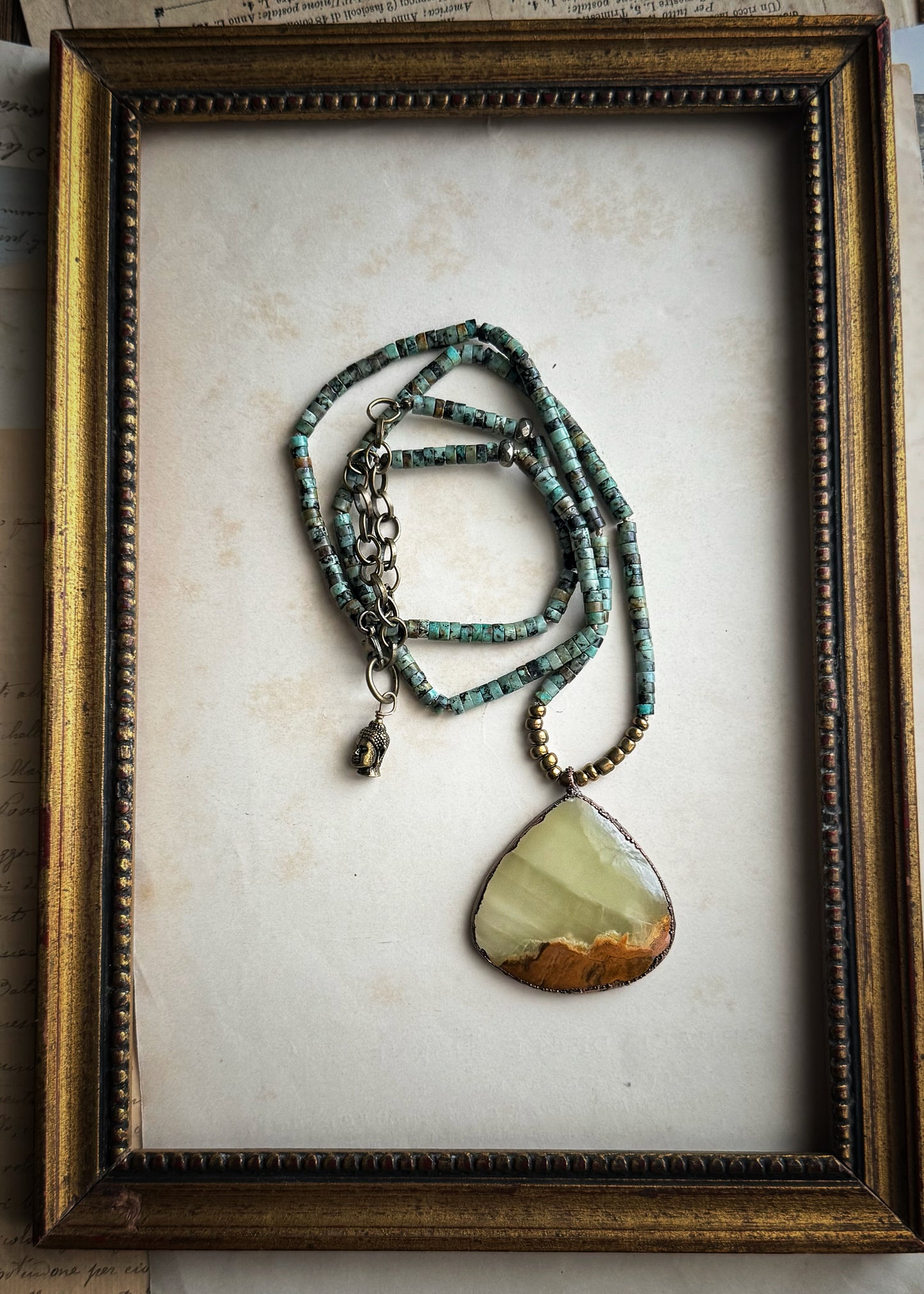 Collana Lunga Turchese Africano e Calcite Verde | 82cm Doppio Giro