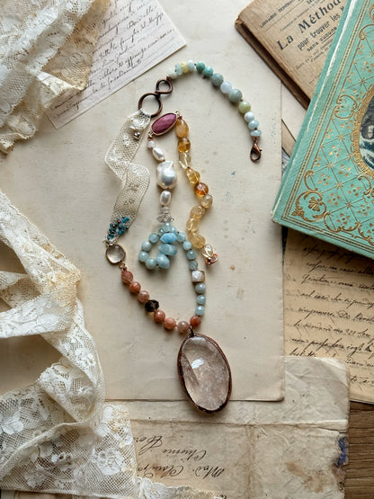 Himalayan Quartz Necklace with Antique Lace - One of a Kind