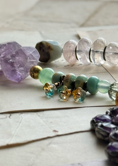 Choker Necklace with Large Amethyst Pendant and Natural Stones - 05