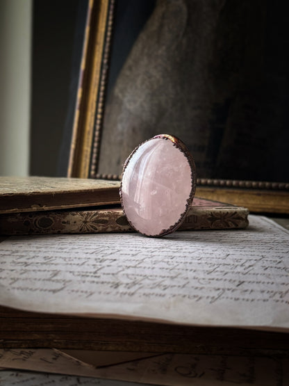 Oval Rose Quartz Wide Band Ring - Sizes 6-9