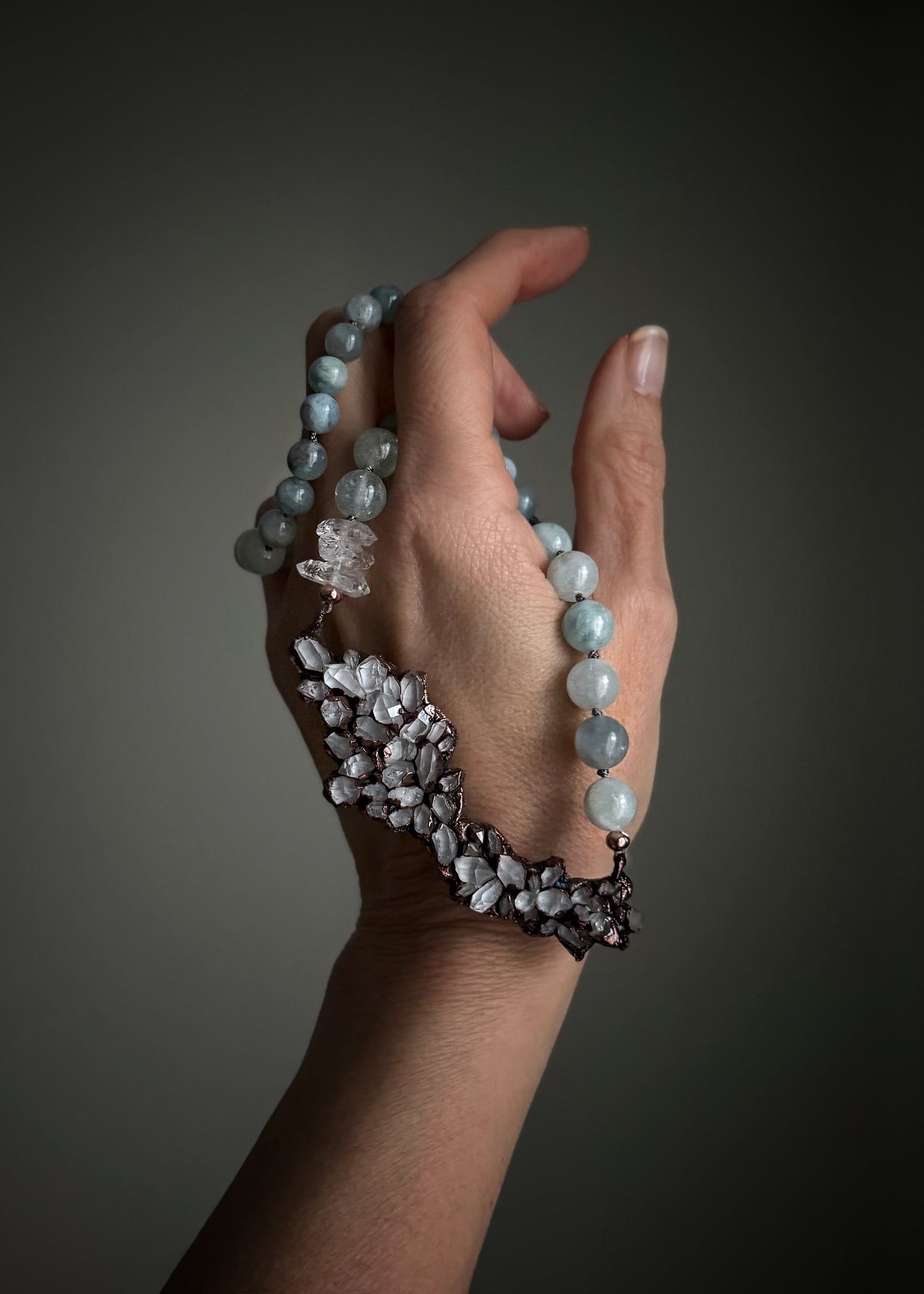 Collana con Acquamarina e ciondolo di Herkimer - Pezzo Unico