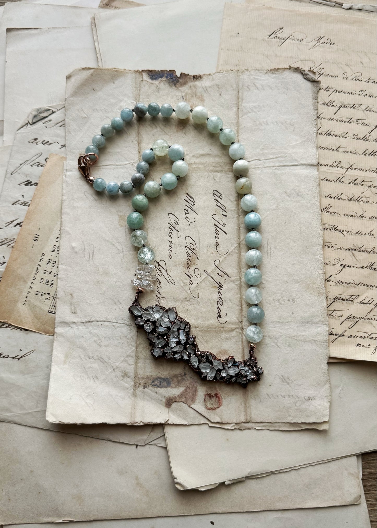 Collana con Acquamarina e ciondolo di Herkimer - Pezzo Unico