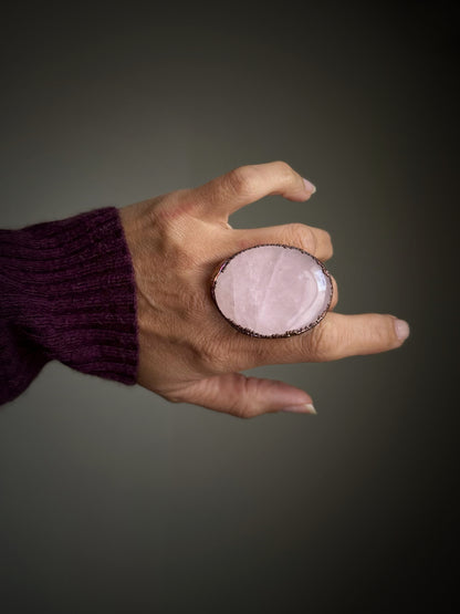 Oval Rose Quartz Wide Band Ring - Sizes 6-9