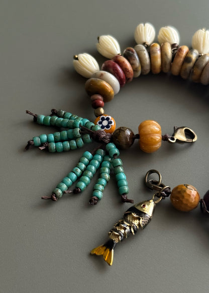 Bracelet with agate stones, amazonite, charms and a little fish - Model 14
