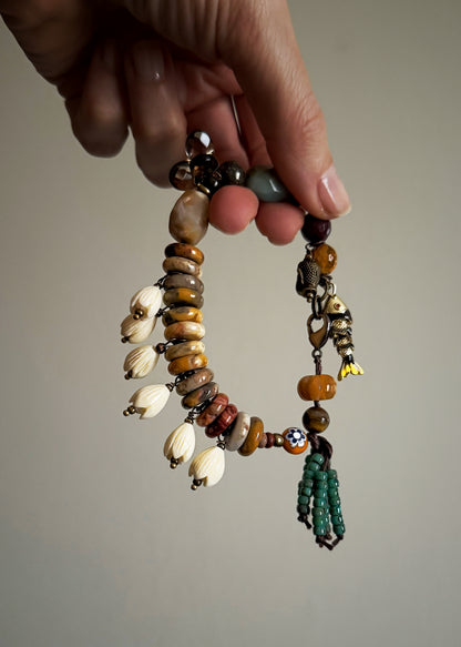 Bracelet with agate stones, amazonite, charms and a little fish - Model 14