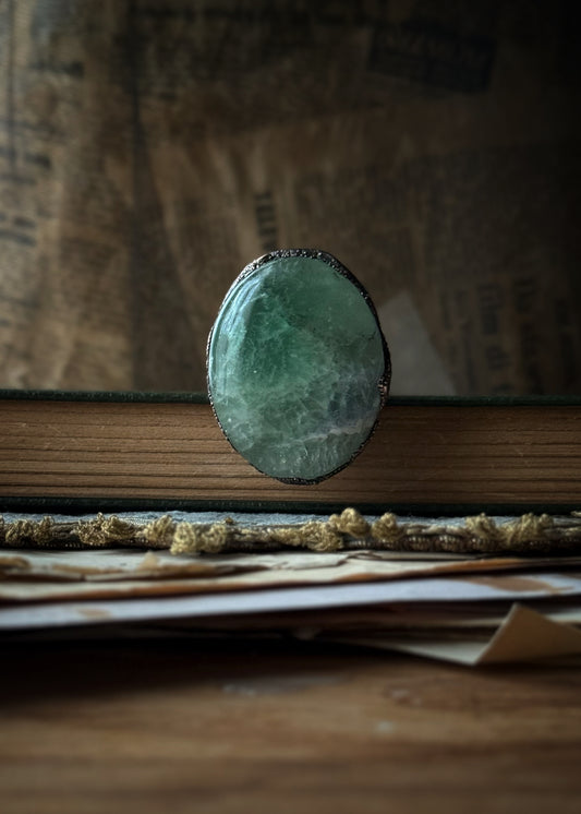 Anello con grande pietra di Fluorite verde Mis. 8